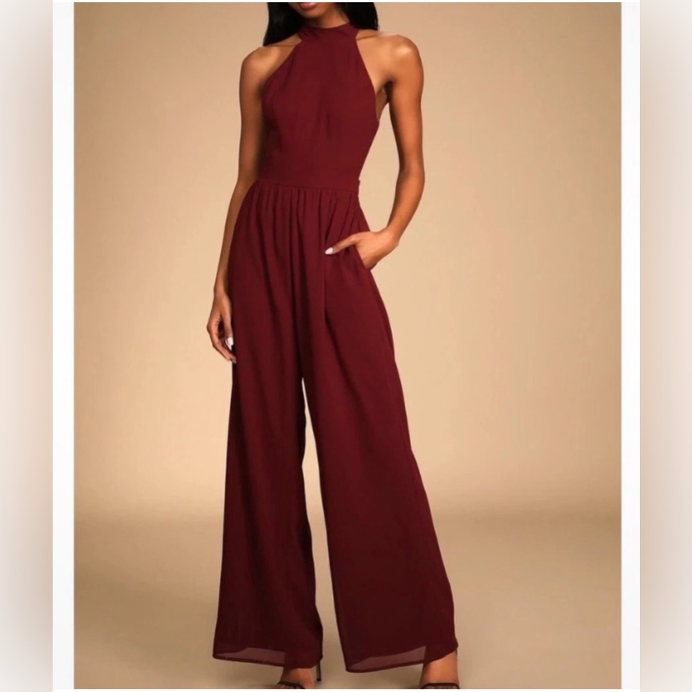 Lulu's Halter Maroon Jumpsuit